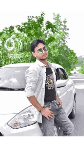 Man In Sunglasses Next To White Car Sticker