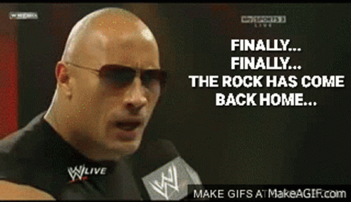 Man In Sunglasses Saying Finally Finally The Rock Has Come Back Home GIF