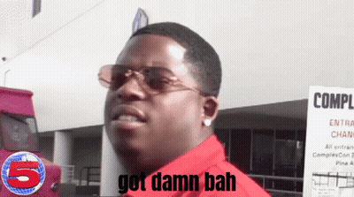 Man In Sunglasses Says Got Damn Bah In Front Of Sign GIF