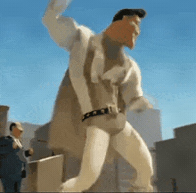 Man In Superhero Costume In City GIF