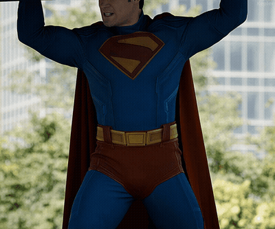 Man In Superman Costume Looking Down GIF