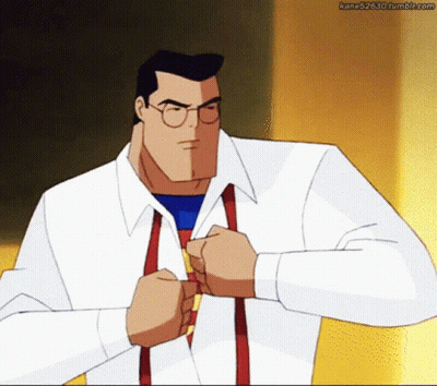 Man In Superman Costume Talking To Another Man GIF