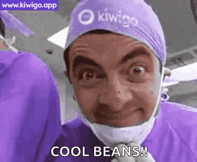 Man In Surgical Cap And Mask Says Cool Beans GIF