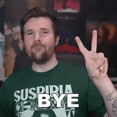Man In Suspiria Bye Shirt Giving Peace Sign GIF