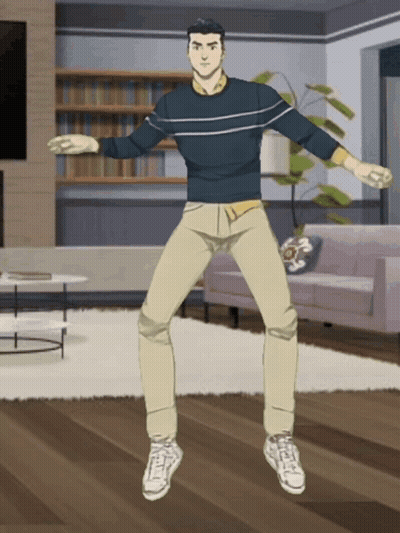 Man In Sweater And Khaki Pants Jumping GIF