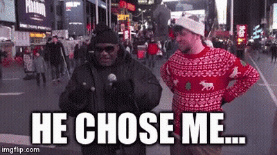Man In Sweater Saying He Chose Me Next To Another Man GIF