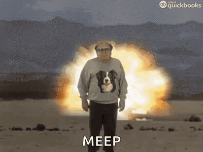 Man In Sweater With Dog Says Meep Explosion GIF