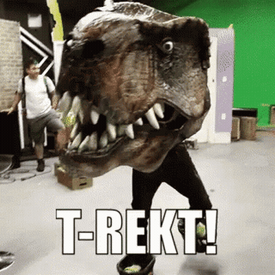 Man In T-Rex Costume With Green Screen GIF