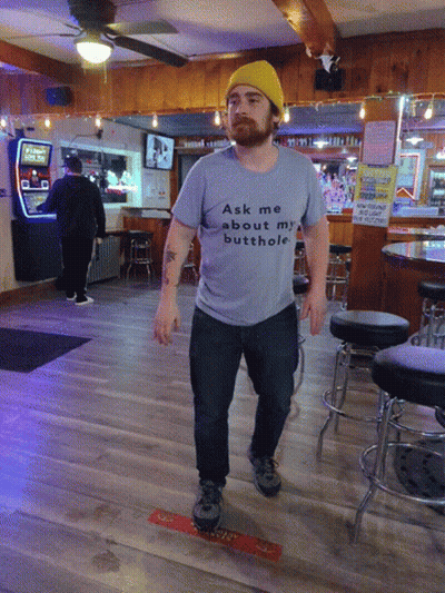 Man In T-Shirt Saying Ask Me About My Butthole GIF