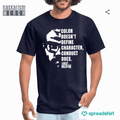 Man In T-Shirt Saying Color Doesn't Define Character Conduct Does GIF