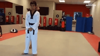 Man In Taekwondo Uniform With Black Belt GIF