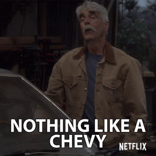 Man In Tan Jacket Says Nothing Like A Chevy On Netflix Poster GIF