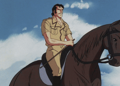 Man In Tan Shirt Riding Brown Horse GIF