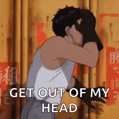 Man In Tank Top Covering Face Says Get Out Of My Head GIF