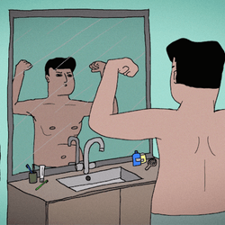 Man In The Mirror Looking At Muscles GIF
