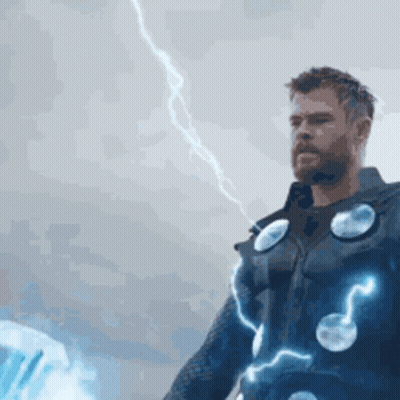 Man In Thor Costume Before Lightning Storm GIF