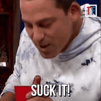 Man In Tie Dye Shirt Holding Red Cup Saying Suck It GIF