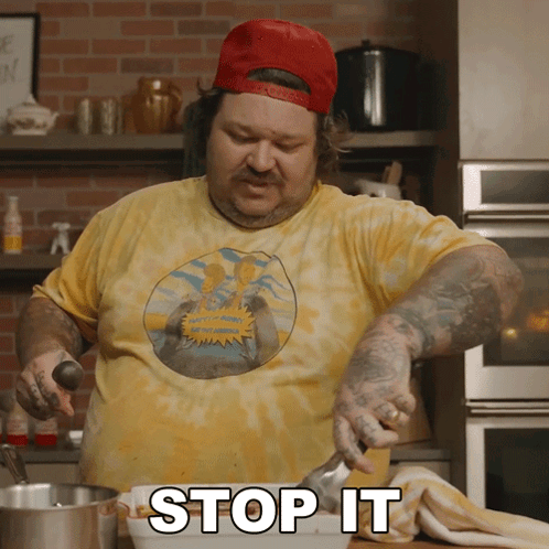 Man In Tie Dye Shirt Says Stop It While Cooking GIF