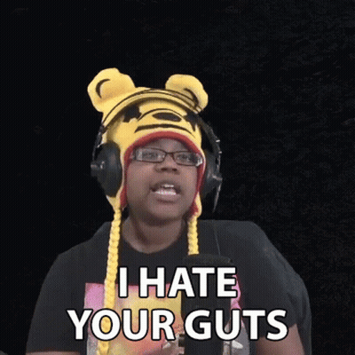 Man In Tiger Hat And Headphones Says I Hate Your Guts GIF