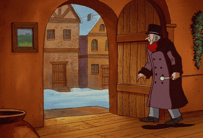 Man In Top Hat And Coat Holding Cane GIF