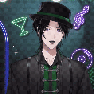 Man In Top Hat And Green Tie Before Neon Sign GIF