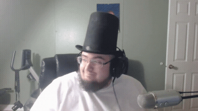 Man In Top Hat And Headphones At Microphone GIF