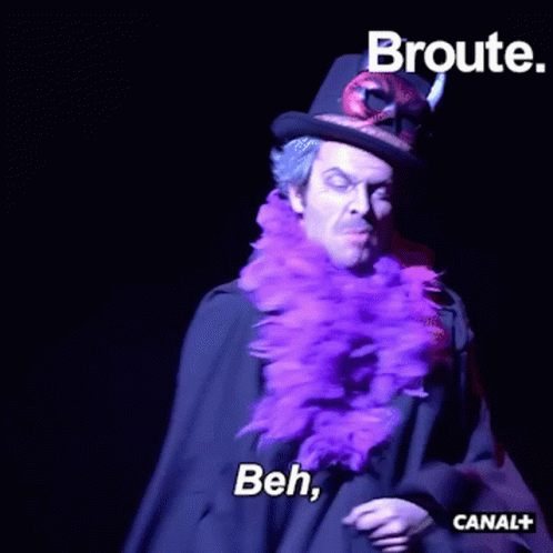 Man In Top Hat And Purple Feather Boa Saying Beh GIF