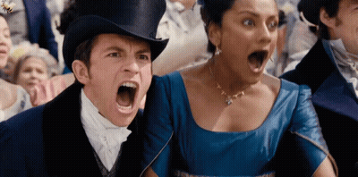 Man In Top Hat And Woman In Blue Dress Screaming GIF