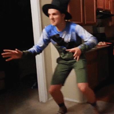Man In Top Hat Dancing In Kitchen GIF