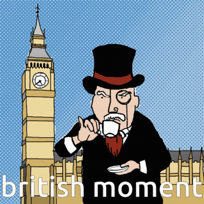 Man In Top Hat Drinking From Cup Saying British Moment GIF