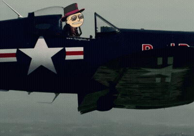 Man In Top Hat Flying Plane With Letter D GIF