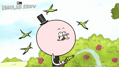 Man In Top Hat Holding Hose With Birds Regular Show GIF