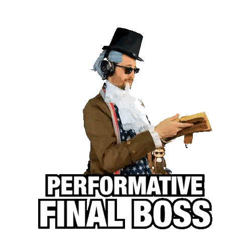 Man In Top Hat Reading Performative Final Boss Sticker