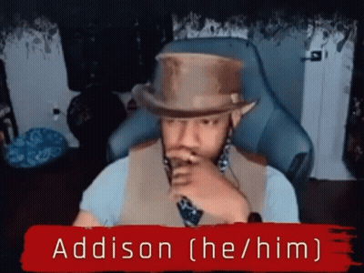 Man In Top Hat Sitting In Chair With Name Addison GIF
