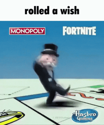Man In Top Hat Walking On Monopoly And Fortnite Board GIF
