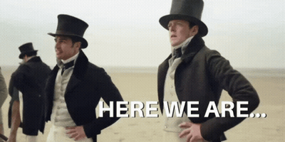 Man In Top Hat With Another Man Saying Here We Are GIF