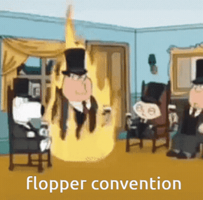 Man In Top Hat With Flames Saying Flopper Convention GIF