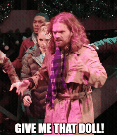 Man In Trench Coat Says Give Me That Doll GIF