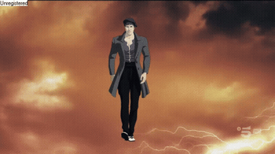 Man In Trench Coat Walking Under Lightning Sky Unregistered GIF