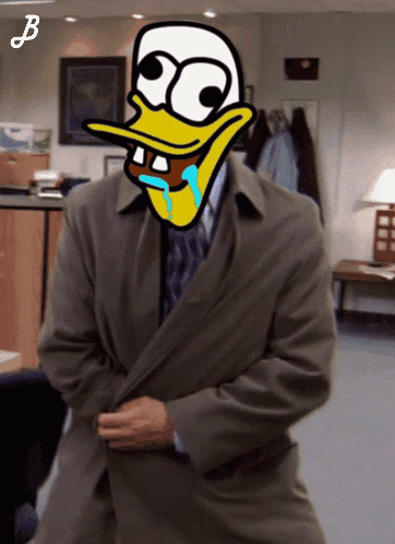 Man In Trench Coat With Cartoon Duck Face GIF