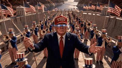 Man In Trump Hat In Front Of Marching Band GIF