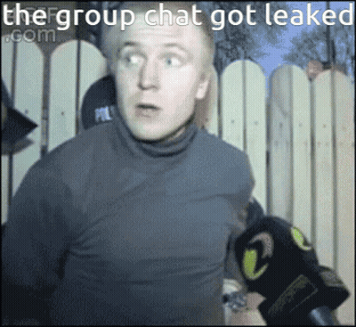 Man In Turtleneck Interviewed By Police Officer Caption The Group Chat Got Leaked GIF