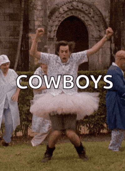 Man In Tutu Dancing Before Cowboys GIF