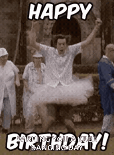 Man In Tutu Jumping With Happy Wishing You A Knee Banging Day GIF