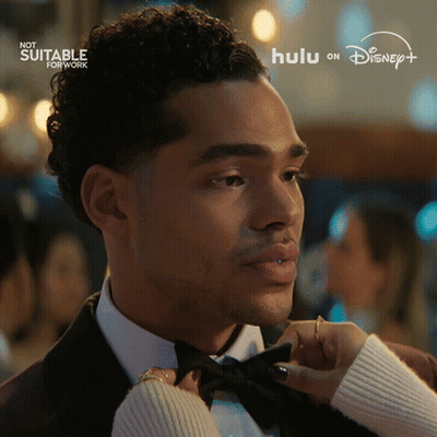 Man In Tuxedo Adjusted By Woman With Hulu On Disney GIF