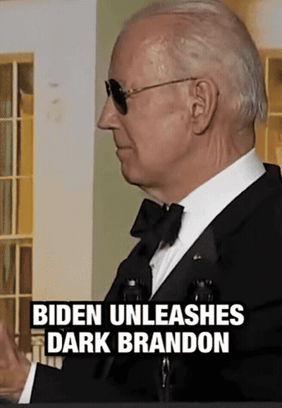Man In Tuxedo Biden Unleashes Dark Brandon GIF
