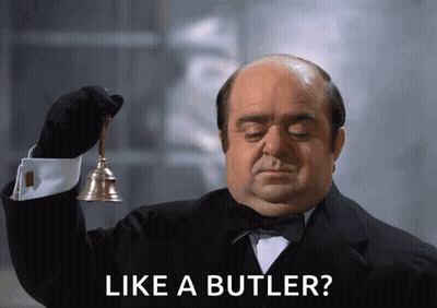Man In Tuxedo Holding Bell Saying Like A Butler GIF