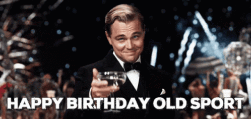 Man In Tuxedo Holding Champagne Happy Birthday Old Sport GIF
