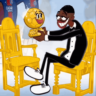 Man In Tuxedo Holding Gold Trophy With Smiley Face GIF