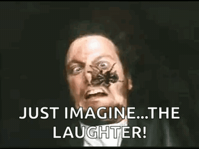 Man In Tuxedo Holding Spider In Mouth Saying Just Imagine The Laughter GIF